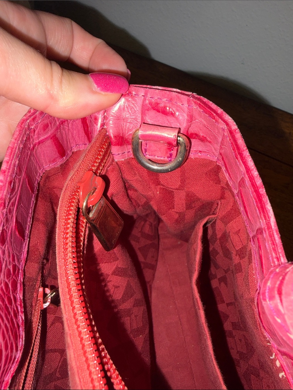 Furla Pink Crocodile-embossed leather Tote Bag rare - Picture 10 of 15